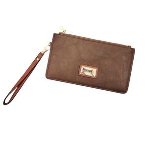 SIMPLY NOELLE Brown Wristlet Zipper Wallet Card Slots Gold Tone Hardware Cash